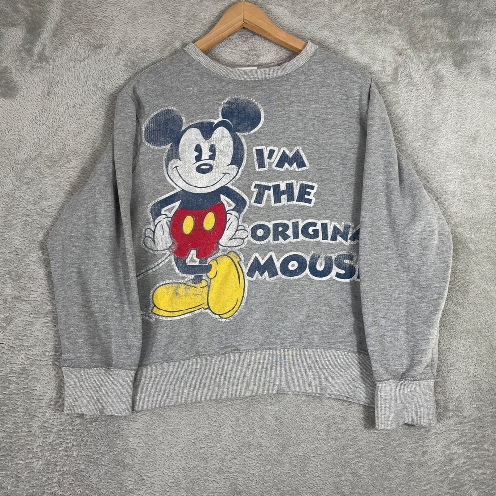 Disney Mickey Mouse‎ Sweatshirt Womens Small Grey Original Mouse Graphic Retro